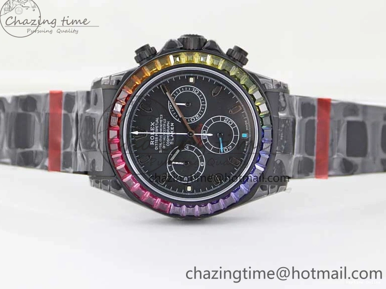 0515 Functional Daytona All Black PVD TWF Best Edition Rainbow Diamonds Bezel Black Dial on PVD Bracelet A 2449